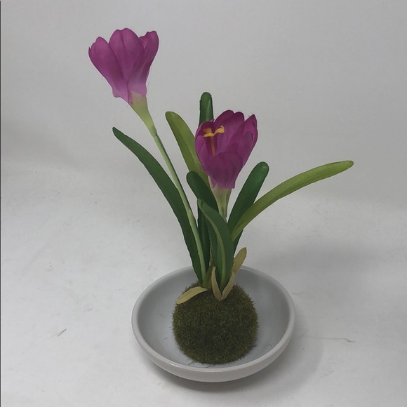Faux Purple Flower in Porcelain White Tray - Picture 3 of 3